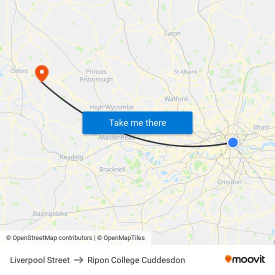 Liverpool Street to Ripon College Cuddesdon map