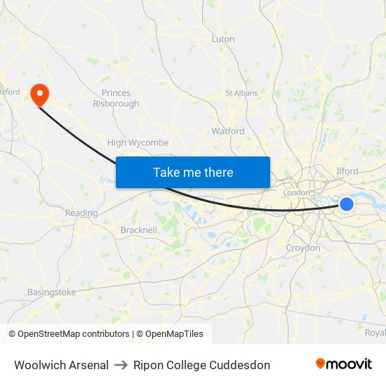 Woolwich Arsenal to Ripon College Cuddesdon map