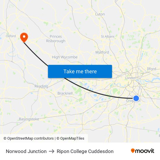 Norwood Junction to Ripon College Cuddesdon map