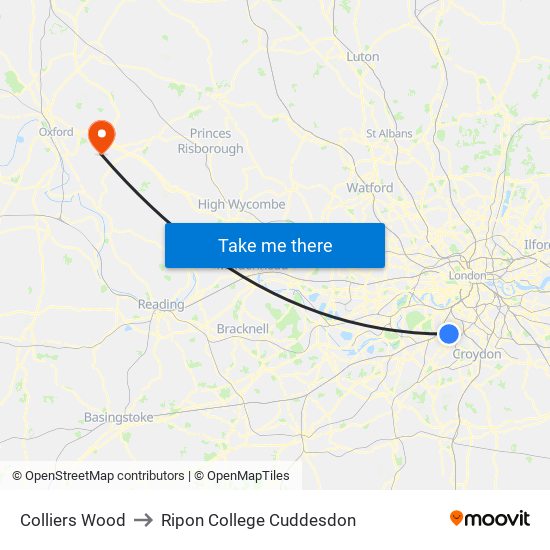 Colliers Wood to Ripon College Cuddesdon map