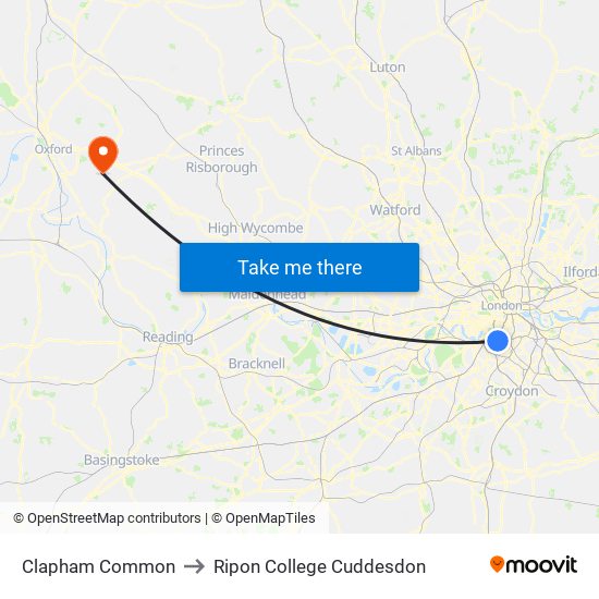 Clapham Common to Ripon College Cuddesdon map