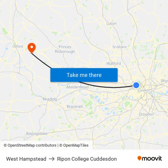 West Hampstead to Ripon College Cuddesdon map