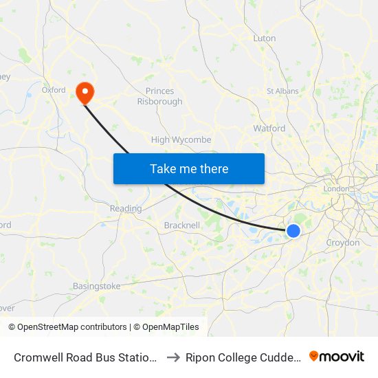 Cromwell Road Bus Station (A2) to Ripon College Cuddesdon map