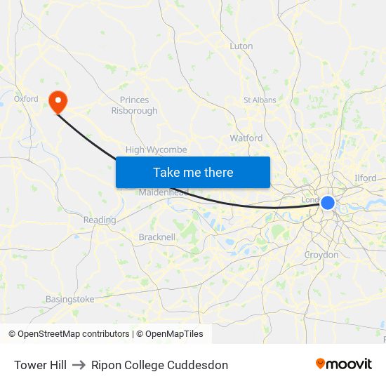 Tower Hill to Ripon College Cuddesdon map