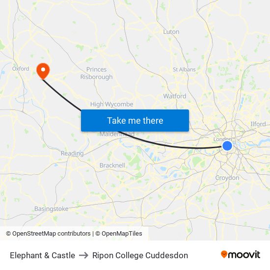 Elephant & Castle to Ripon College Cuddesdon map