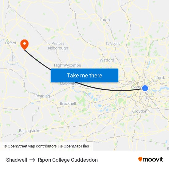 Shadwell to Ripon College Cuddesdon map