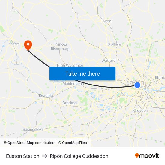 Euston Station to Ripon College Cuddesdon map