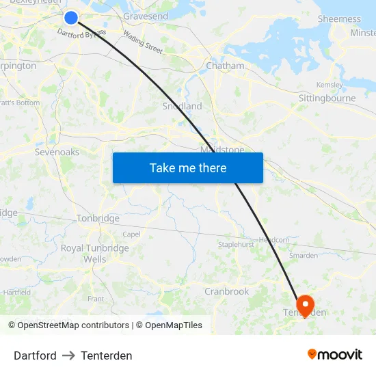 Dartford to Tenterden map