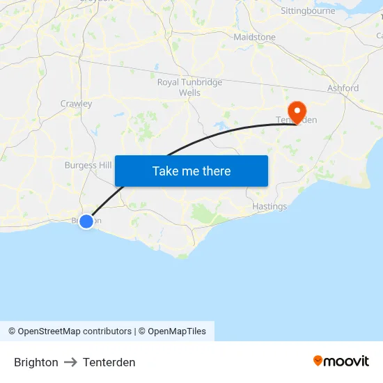 Brighton to Tenterden map