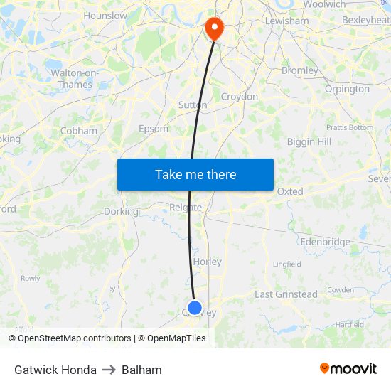 Gatwick Honda to Balham map