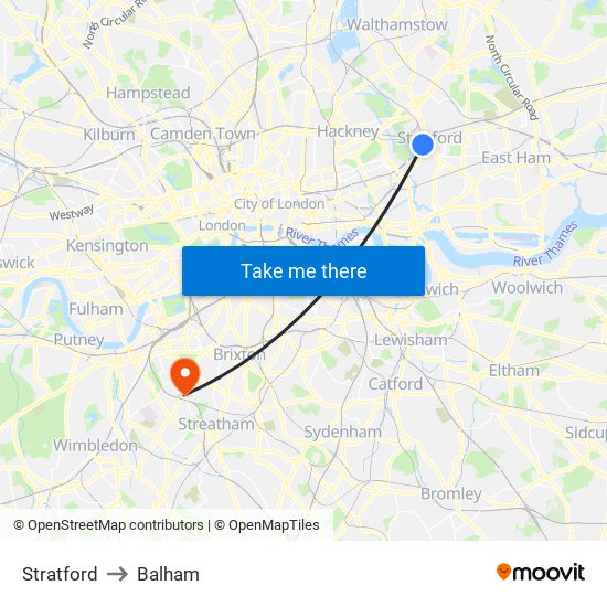 Stratford to Balham map