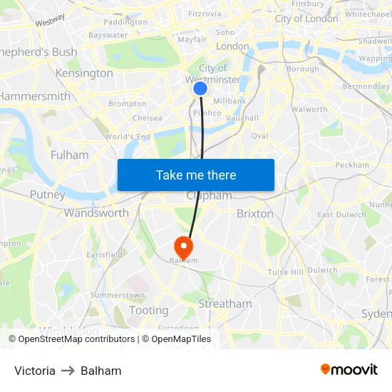 Victoria to Balham map