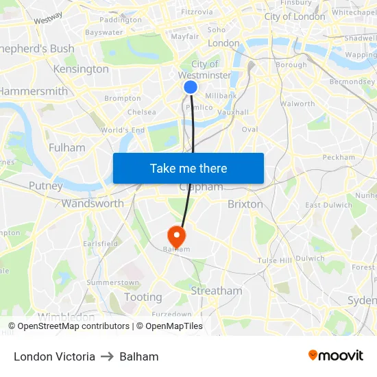London Victoria to Balham map