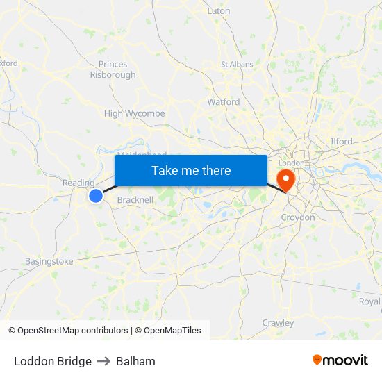 Loddon Bridge to Balham map