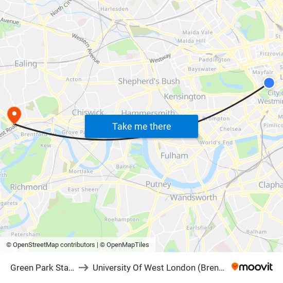 Green Park Station (H) to University Of West London (Brentford Campus) map