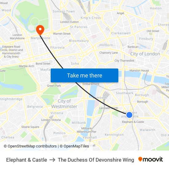 Elephant & Castle to The Duchess Of Devonshire Wing map