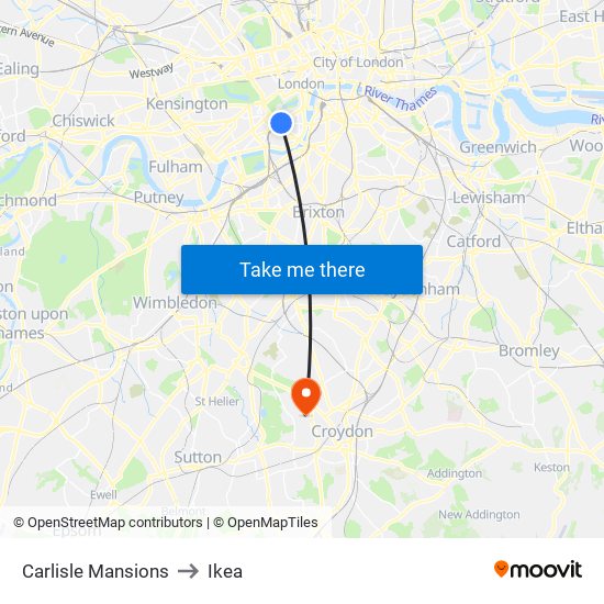 Carlisle Mansions to Ikea map