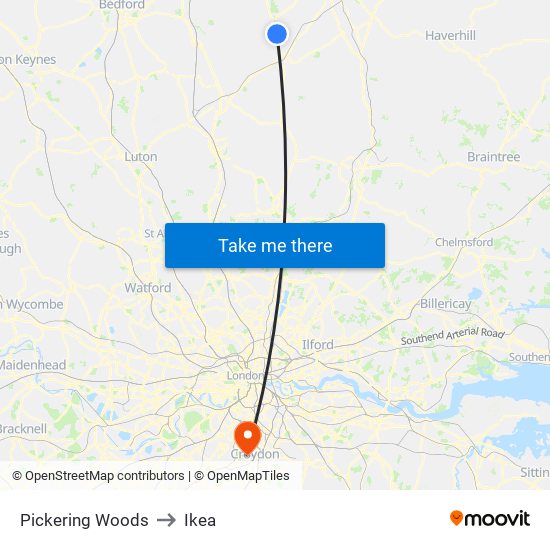 Pickering Woods to Ikea map