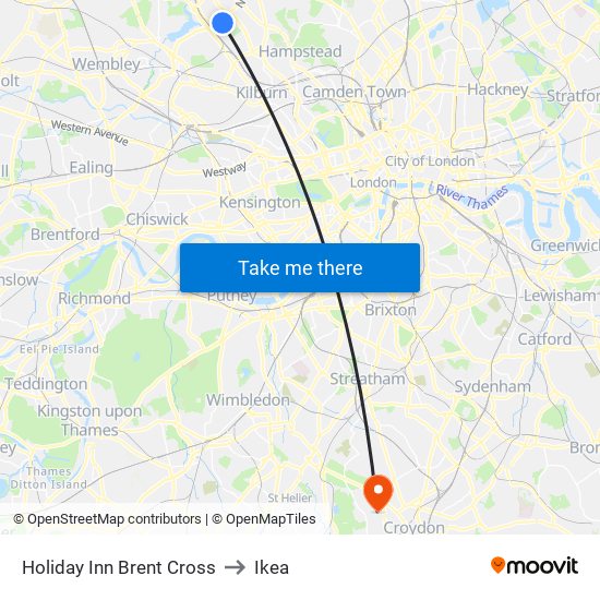 Holiday Inn Brent Cross to Ikea map