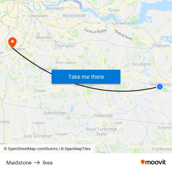 Maidstone to Ikea map