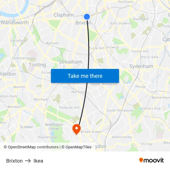 Brixton to Ikea map