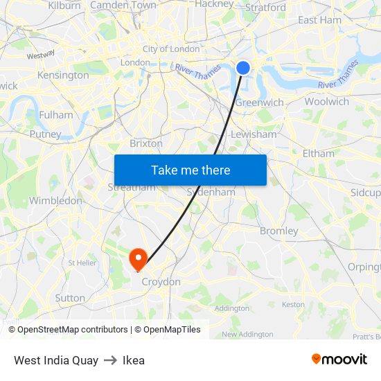 West India Quay to Ikea map