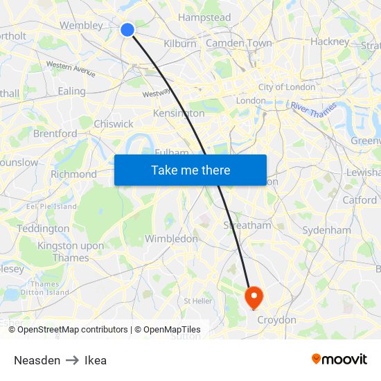 Neasden to Ikea map