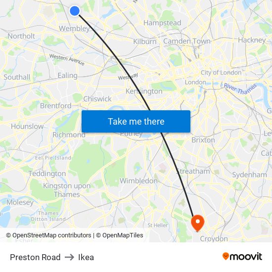 Preston Road to Ikea map