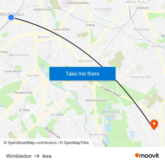 Wimbledon to Ikea map