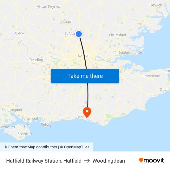 Hatfield Railway Station, Hatfield to Woodingdean map