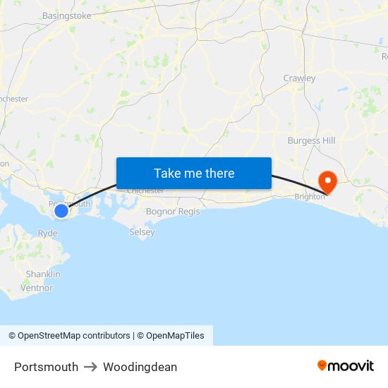 Portsmouth to Woodingdean map