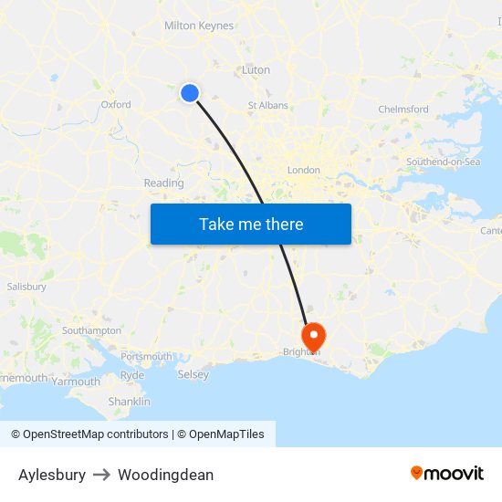 Aylesbury to Woodingdean map