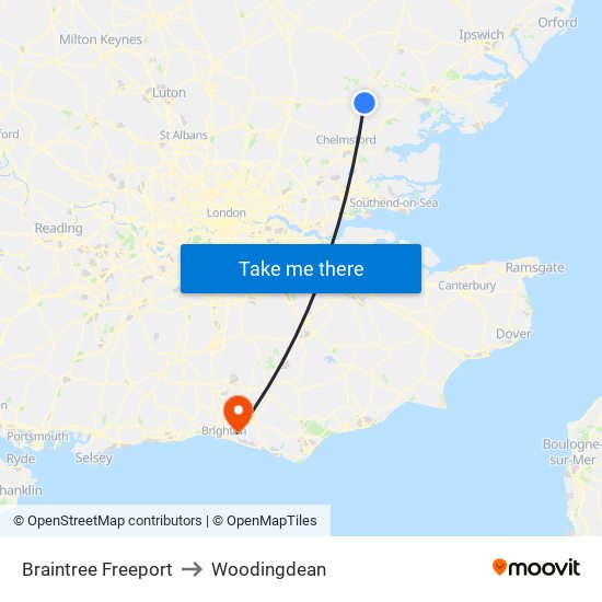 Braintree Freeport to Woodingdean map