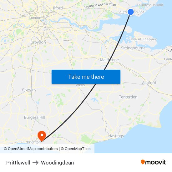 Prittlewell to Woodingdean map