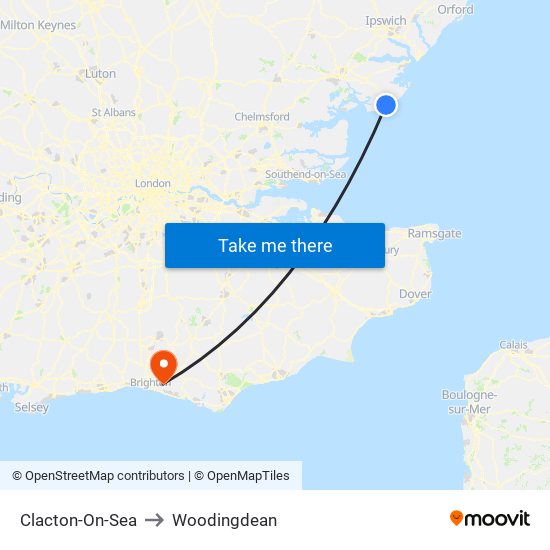 Clacton-On-Sea to Woodingdean map