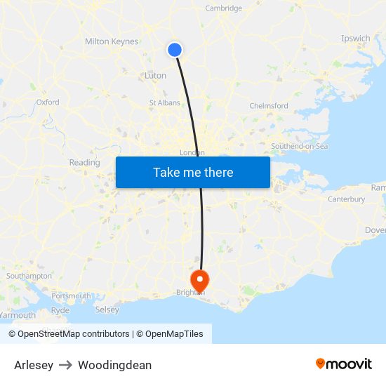 Arlesey to Woodingdean map