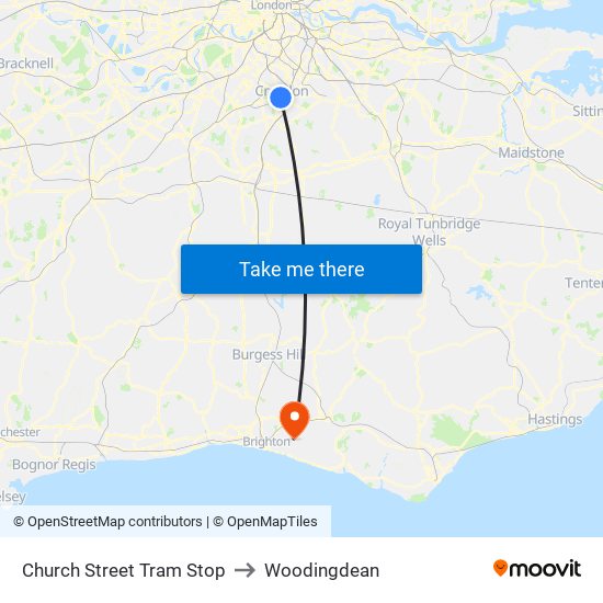 Church Street Tram Stop to Woodingdean map