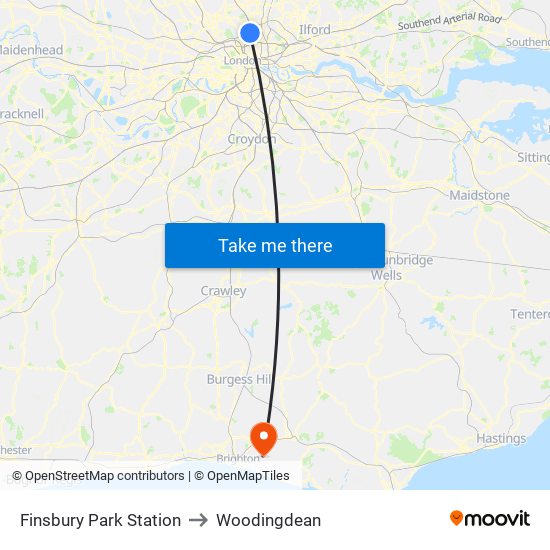 Finsbury Park Station to Woodingdean map