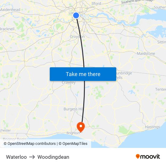 Waterloo to Woodingdean map