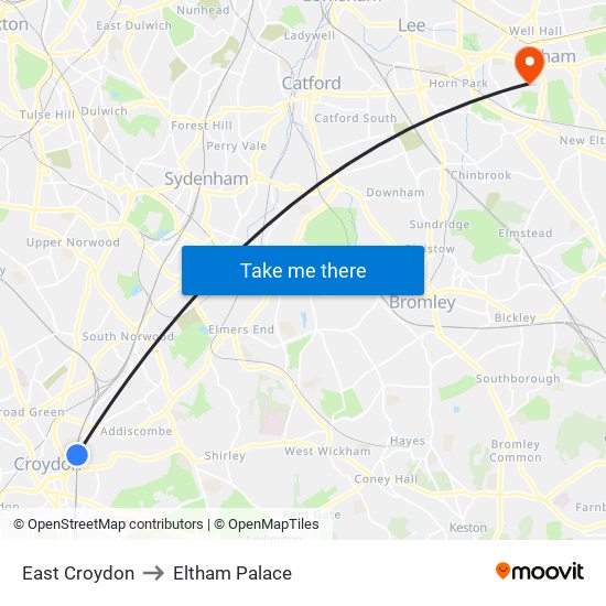 East Croydon to Eltham Palace map