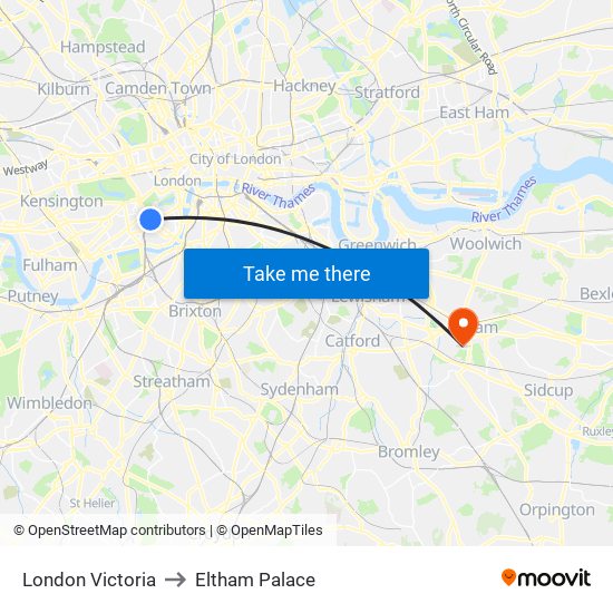 London Victoria to Eltham Palace map