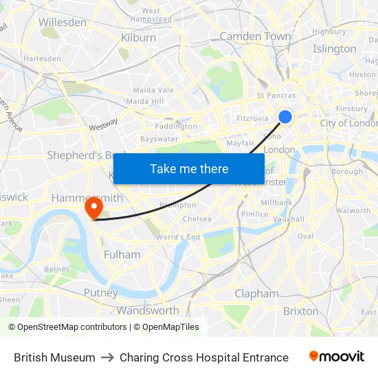 British Museum to Charing Cross Hospital Entrance map