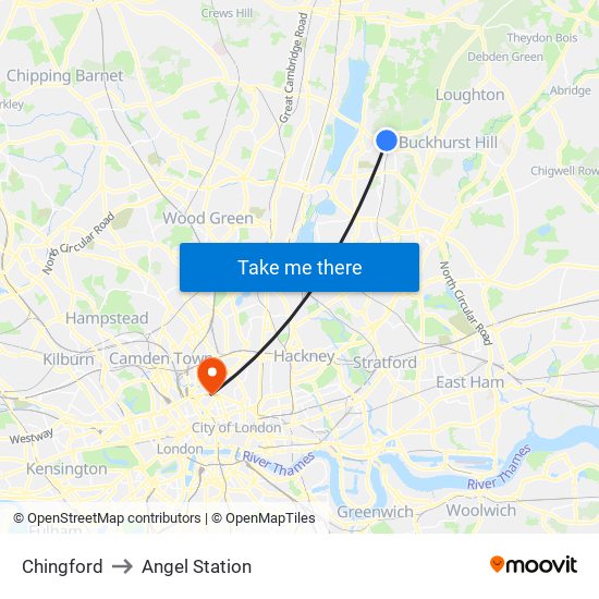 Chingford to Angel Station map