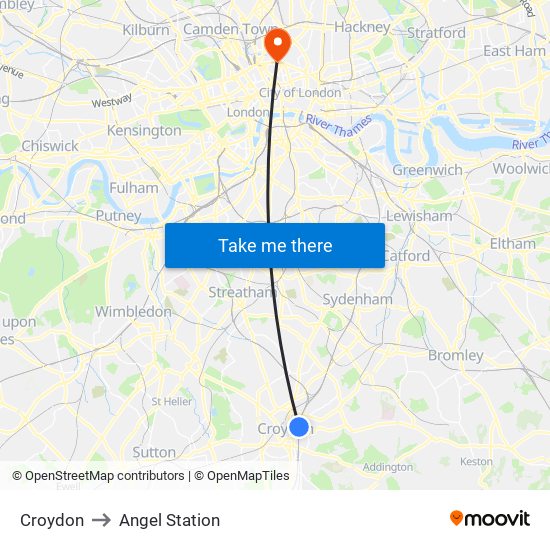 Croydon to Angel Station map