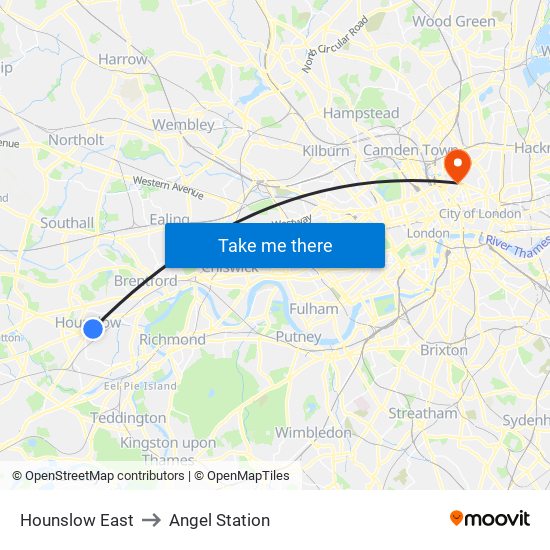 Hounslow East to Angel Station map