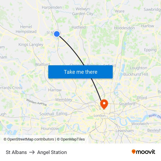 St Albans to Angel Station map