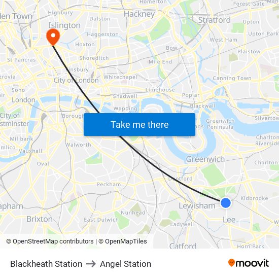 Blackheath Station to Angel Station map