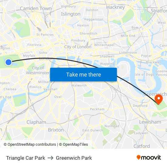 Triangle Car Park to Greenwich Park map