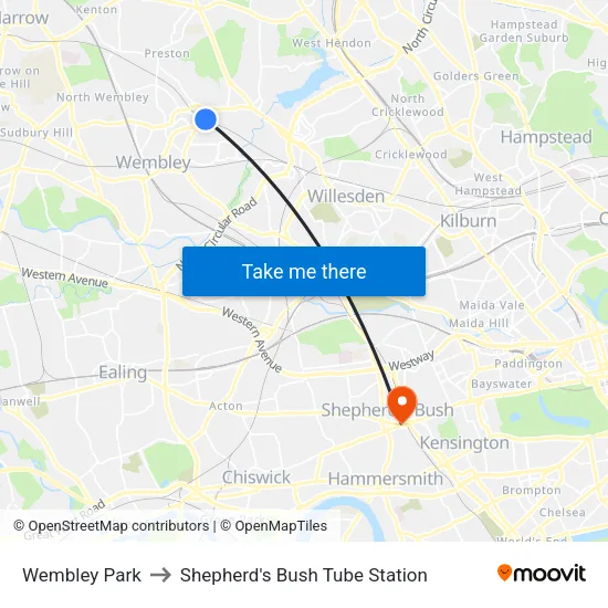 Wembley Park to Shepherd's Bush Tube Station map