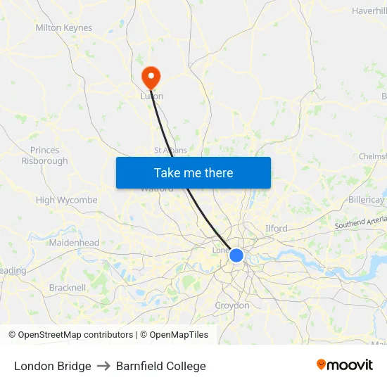 London Bridge to Barnfield College map